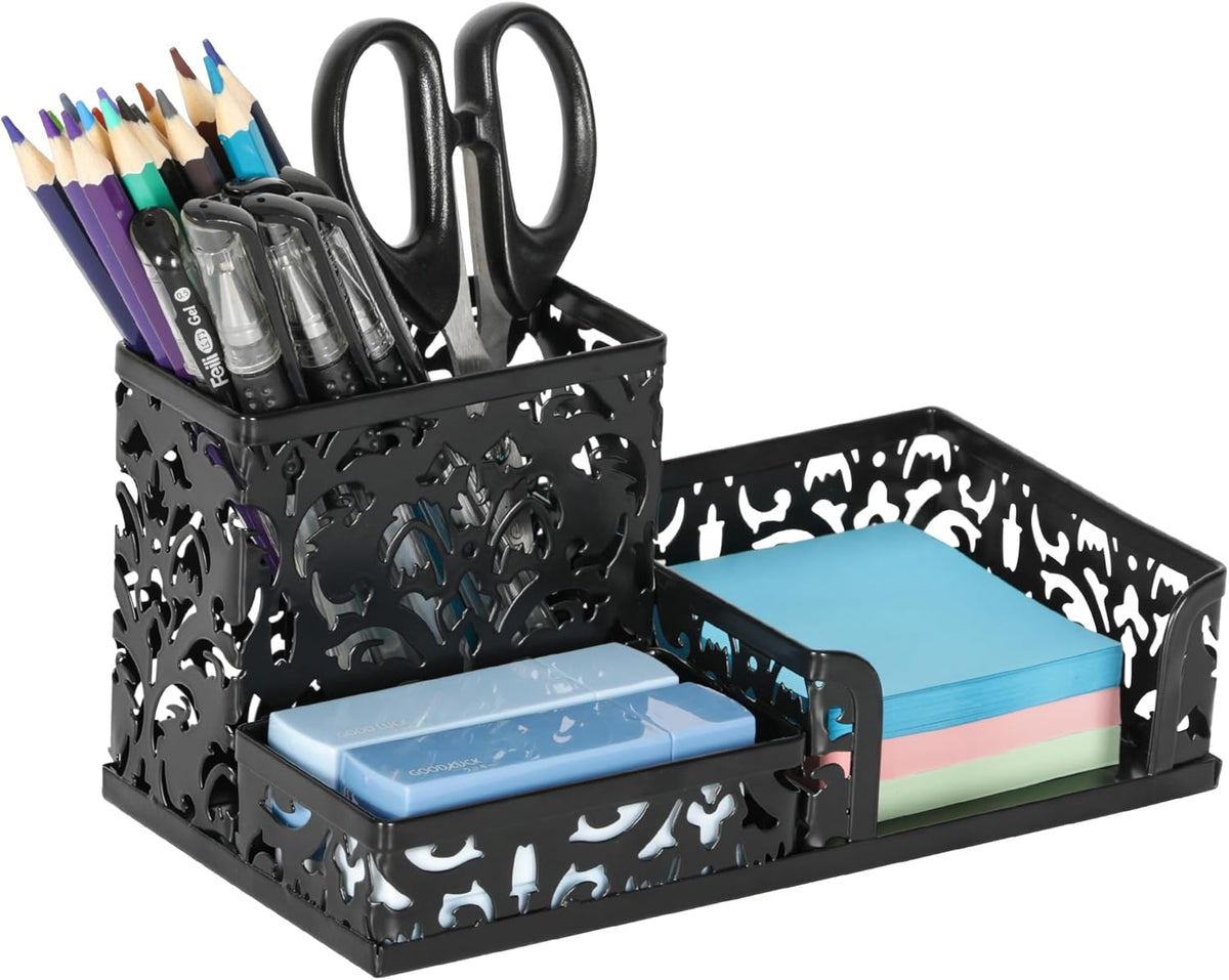 Desk Organizer with 3 Compartment for Pencil Sticky Note Holder and Office Accessories,Black