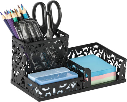 Desk Organizer with 3 Compartment for Pencil Sticky Note Holder and Office Accessories,Black
