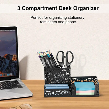 Desk Organizer with 3 Compartment for Pencil Sticky Note Holder and Office Accessories,Black