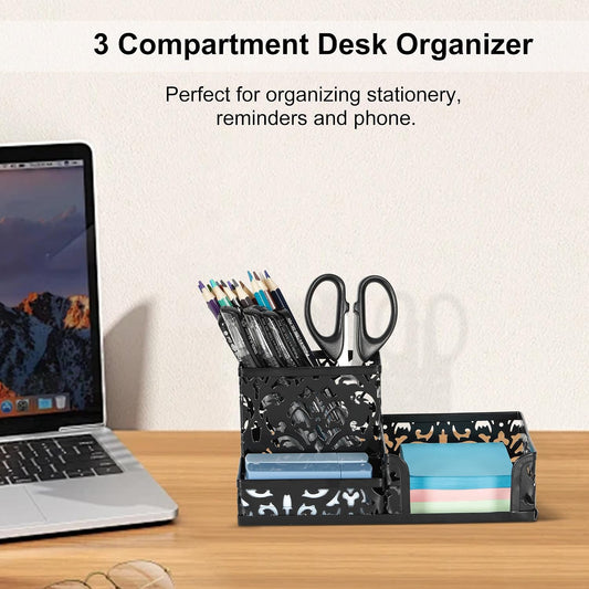 Desk Organizer with 3 Compartment for Pencil Sticky Note Holder and Office Accessories,Black