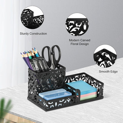 Desk Organizer with 3 Compartment for Pencil Sticky Note Holder and Office Accessories,Black
