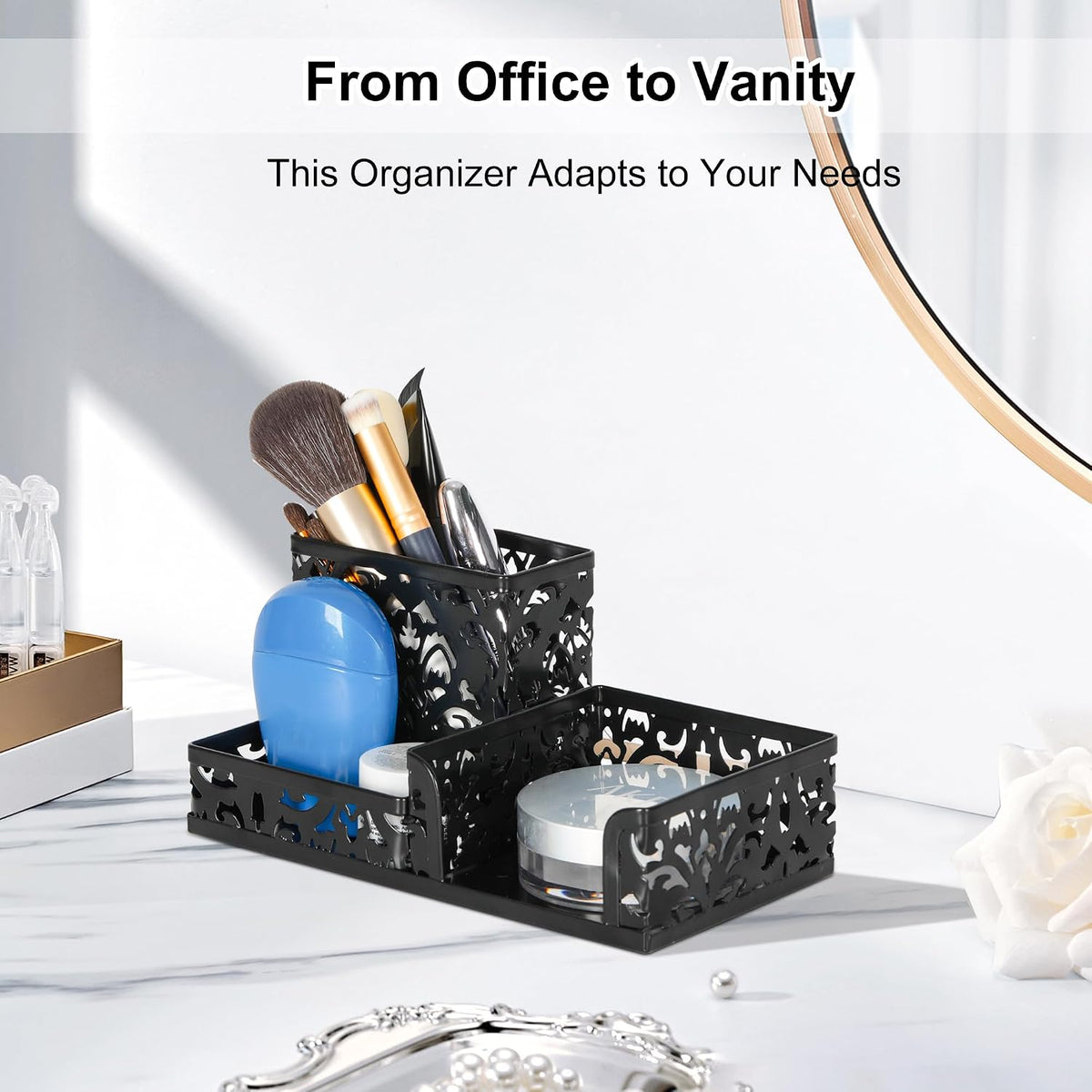 Desk Organizer with 3 Compartment for Pencil Sticky Note Holder and Office Accessories,Black