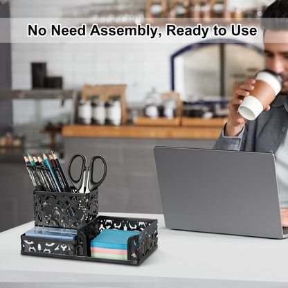 Desk Organizer with 3 Compartment for Pencil Sticky Note Holder and Office Accessories,Black