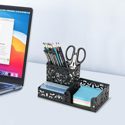 Desk Organizer with 3 Compartment for Pencil Sticky Note Holder and Office Accessories,Black