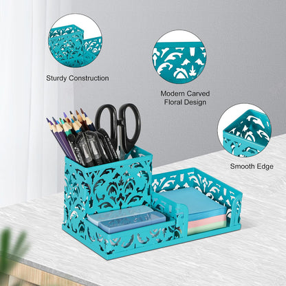 Desk Organizer with 3 Compartment for Pencil Sticky Note Holder and Office Accessories,Black