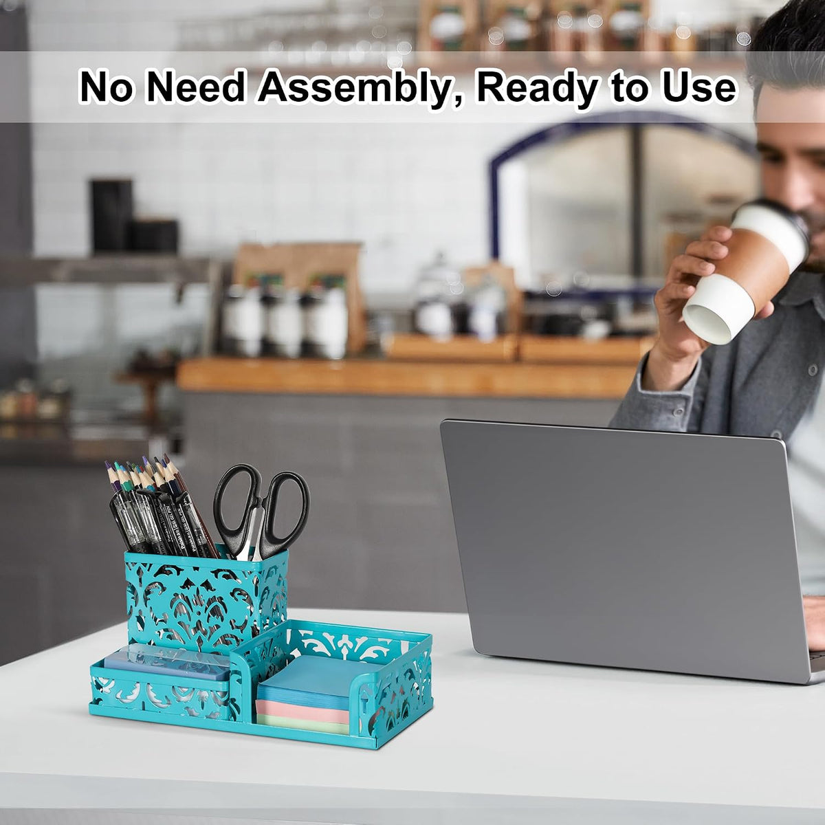 Desk Organizer with 3 Compartment for Pencil Sticky Note Holder and Office Accessories,Black