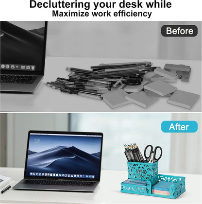 Desk Organizer with 3 Compartment for Pencil Sticky Note Holder and Office Accessories,Black