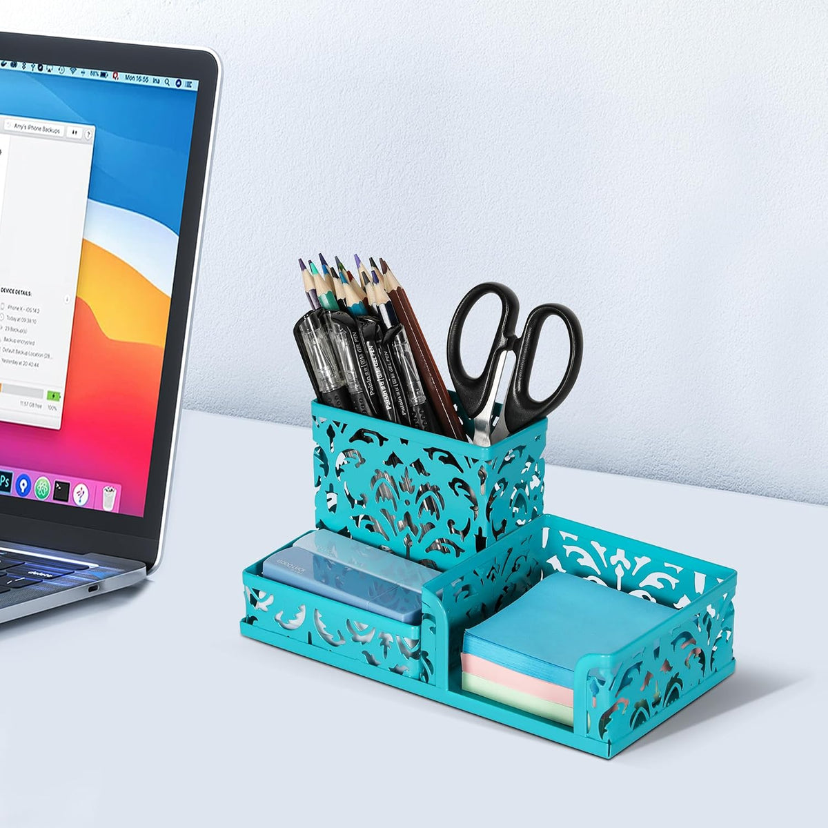 Desk Organizer with 3 Compartment for Pencil Sticky Note Holder and Office Accessories,Black