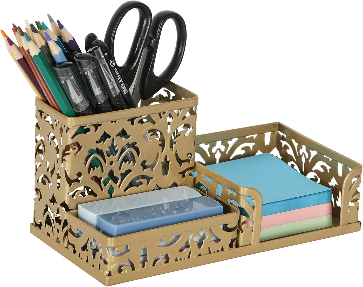 Desk Organizer with 3 Compartment for Pencil Sticky Note Holder and Office Accessories,Black
