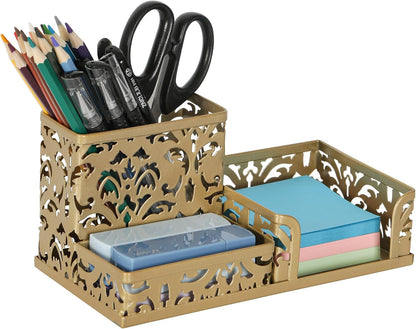 Desk Organizer with 3 Compartment for Pencil Sticky Note Holder and Office Accessories,Black