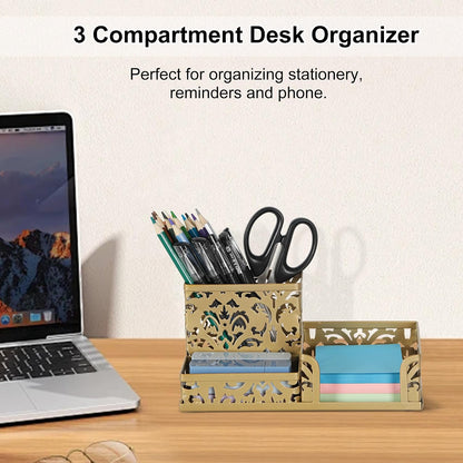 Desk Organizer with 3 Compartment for Pencil Sticky Note Holder and Office Accessories,Black