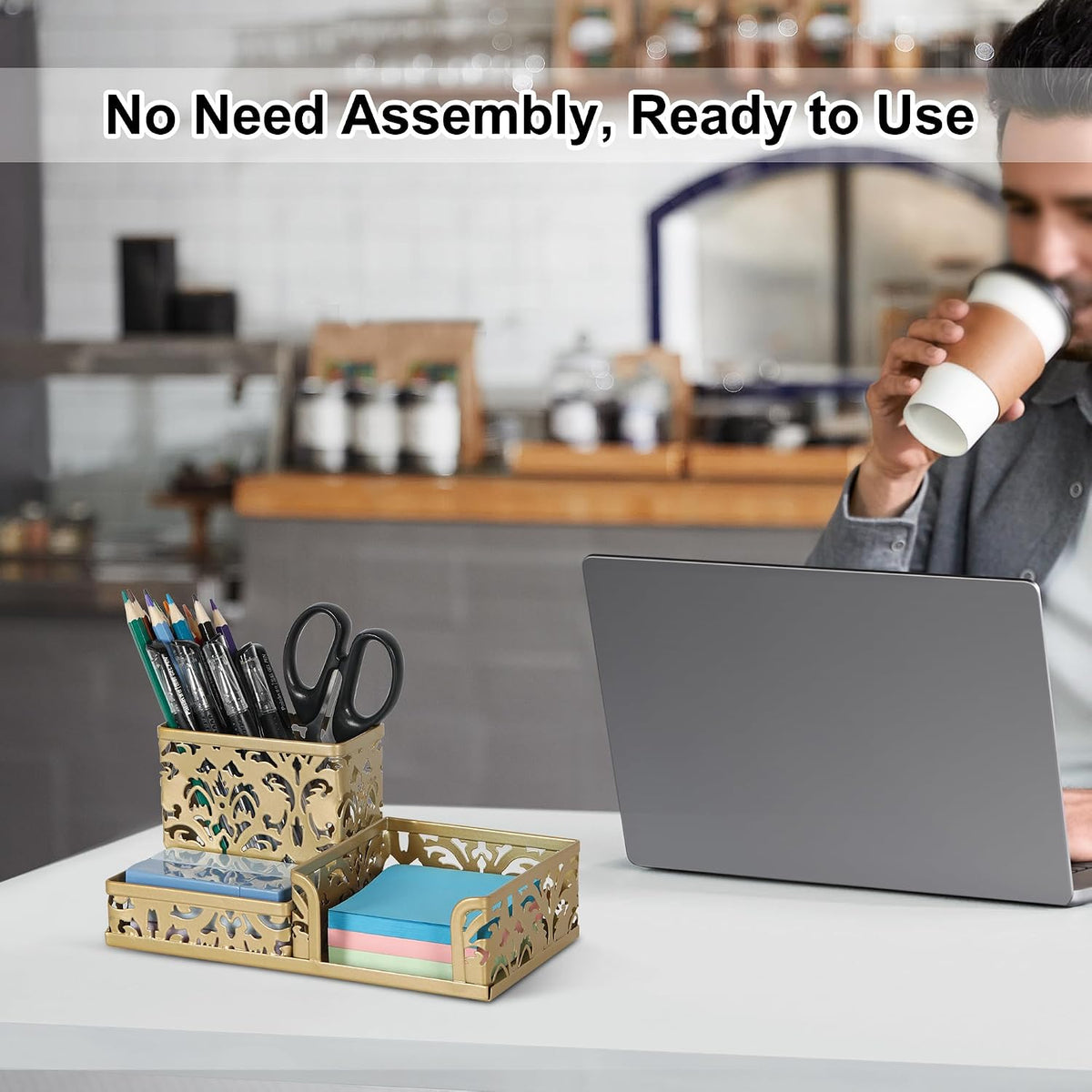 Desk Organizer with 3 Compartment for Pencil Sticky Note Holder and Office Accessories,Black