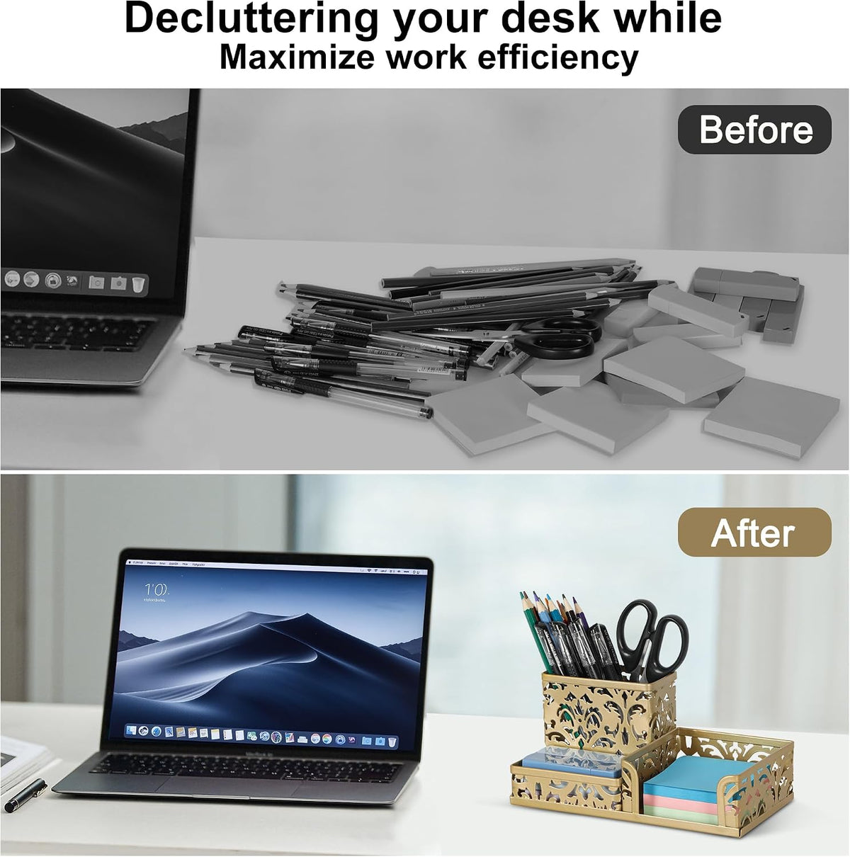 Desk Organizer with 3 Compartment for Pencil Sticky Note Holder and Office Accessories,Black