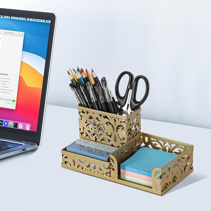 Desk Organizer with 3 Compartment for Pencil Sticky Note Holder and Office Accessories,Black