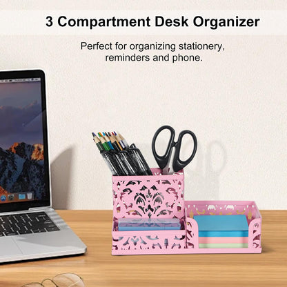 Desk Organizer with 3 Compartment for Pencil Sticky Note Holder and Office Accessories,Black