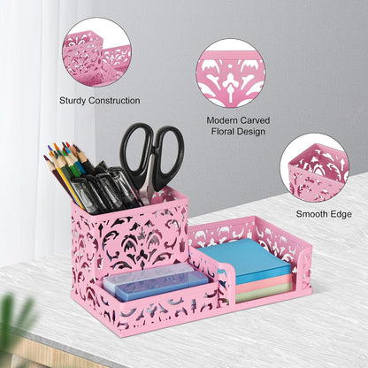 Desk Organizer with 3 Compartment for Pencil Sticky Note Holder and Office Accessories,Black