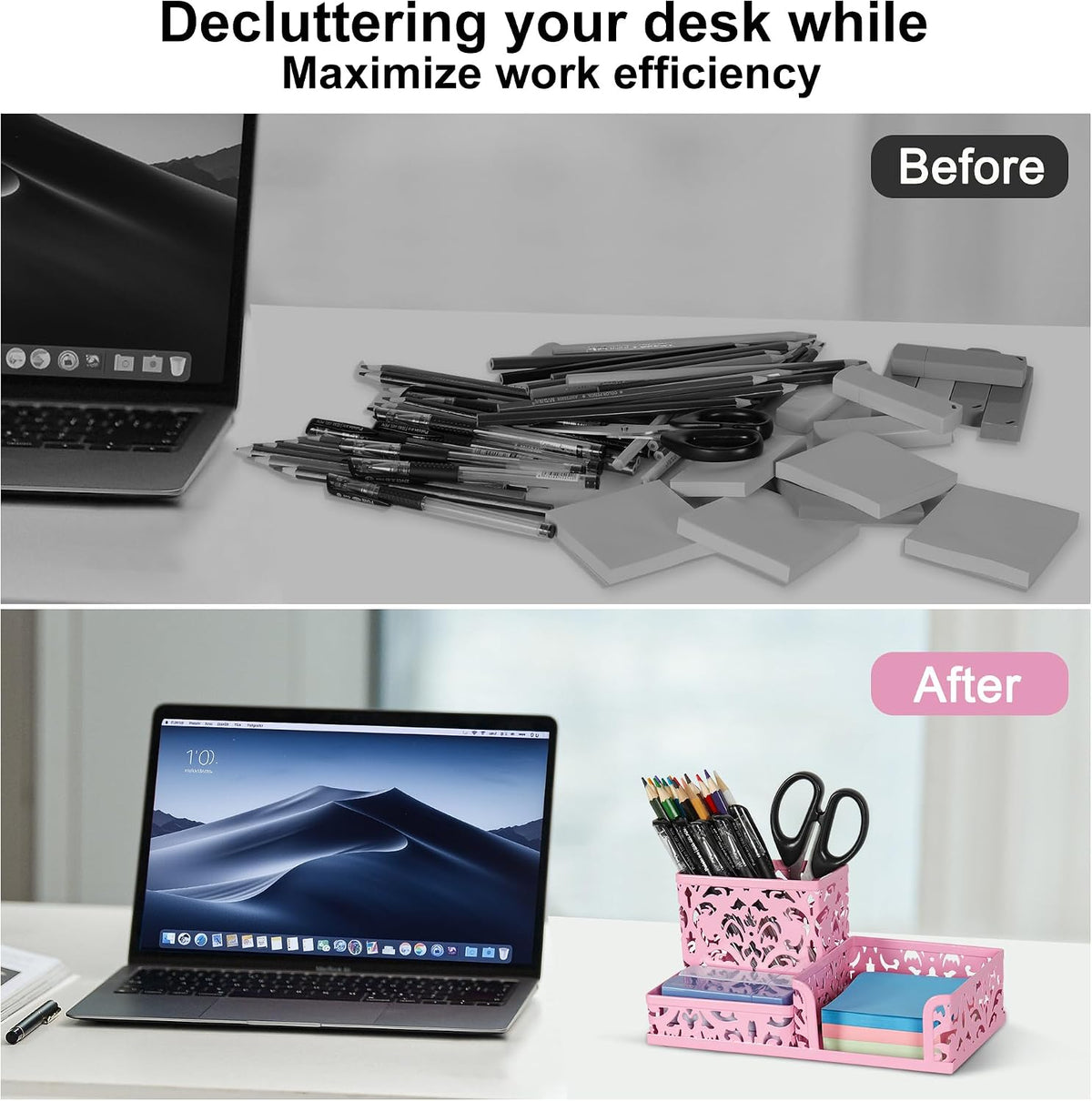 Desk Organizer with 3 Compartment for Pencil Sticky Note Holder and Office Accessories,Black