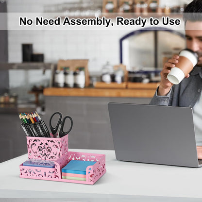 Desk Organizer with 3 Compartment for Pencil Sticky Note Holder and Office Accessories,Black