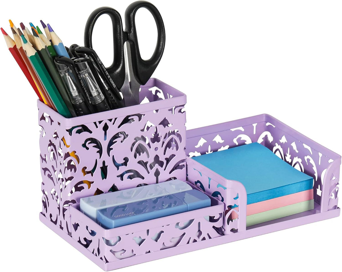 Desk Organizer with 3 Compartment for Pencil Sticky Note Holder and Office Accessories,Black