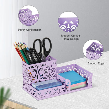 Desk Organizer with 3 Compartment for Pencil Sticky Note Holder and Office Accessories,Black