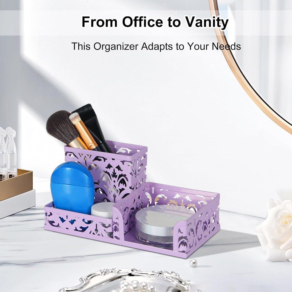 Desk Organizer with 3 Compartment for Pencil Sticky Note Holder and Office Accessories,Black