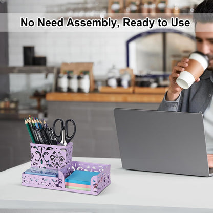 Desk Organizer with 3 Compartment for Pencil Sticky Note Holder and Office Accessories,Black