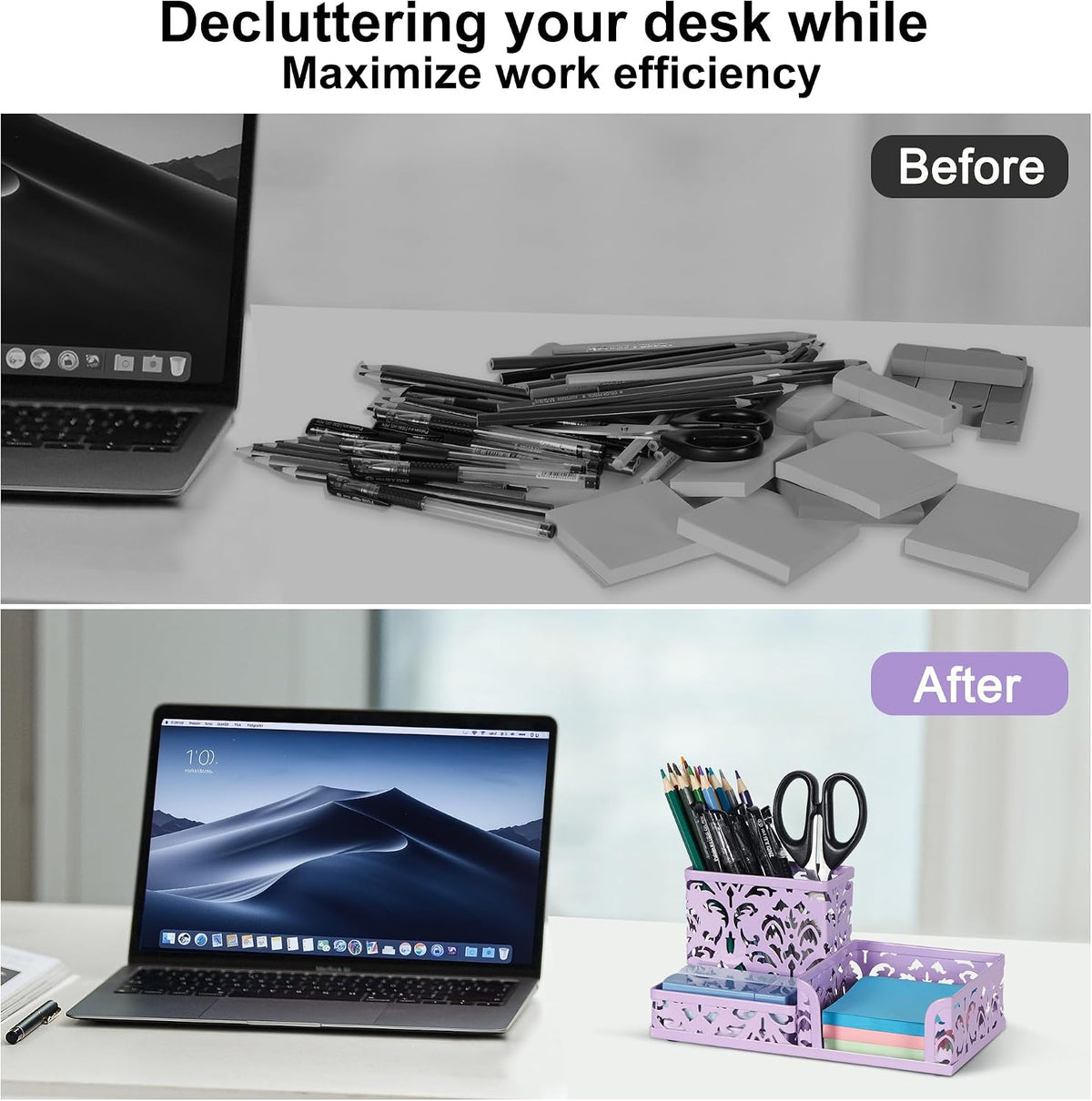 Desk Organizer with 3 Compartment for Pencil Sticky Note Holder and Office Accessories,Black