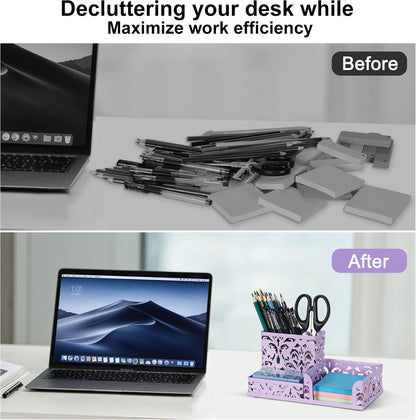 Desk Organizer with 3 Compartment for Pencil Sticky Note Holder and Office Accessories,Black