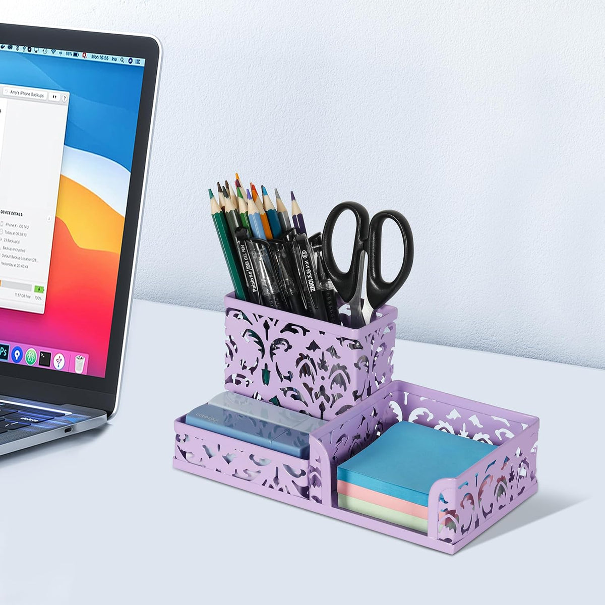 Desk Organizer with 3 Compartment for Pencil Sticky Note Holder and Office Accessories,Black