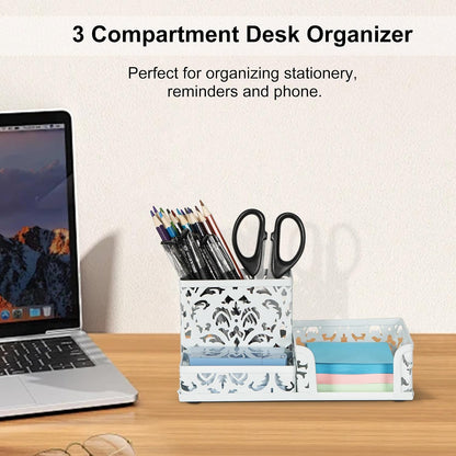 Desk Organizer with 3 Compartment for Pencil Sticky Note Holder and Office Accessories,Black