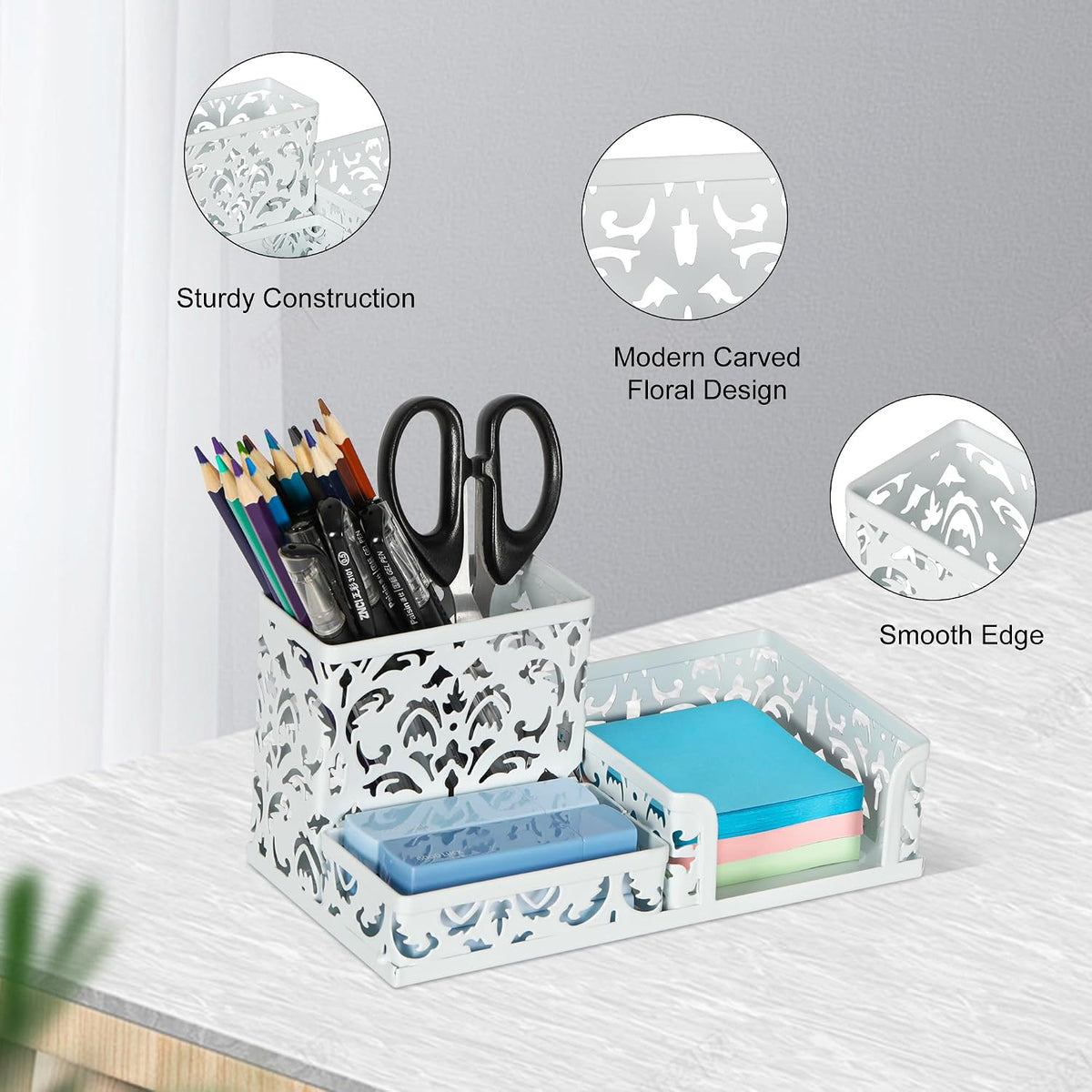 Desk Organizer with 3 Compartment for Pencil Sticky Note Holder and Office Accessories,Black