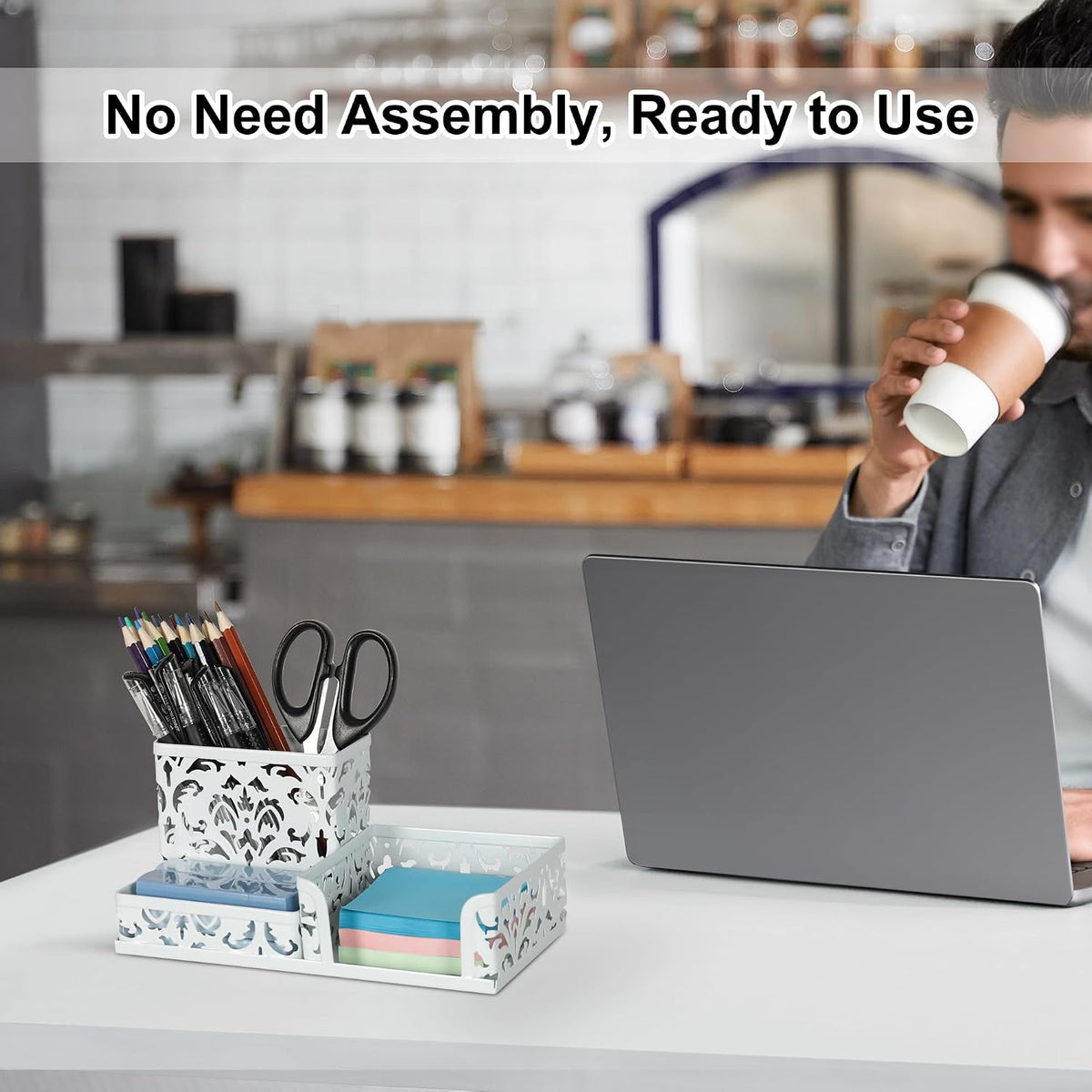 Desk Organizer with 3 Compartment for Pencil Sticky Note Holder and Office Accessories,Black