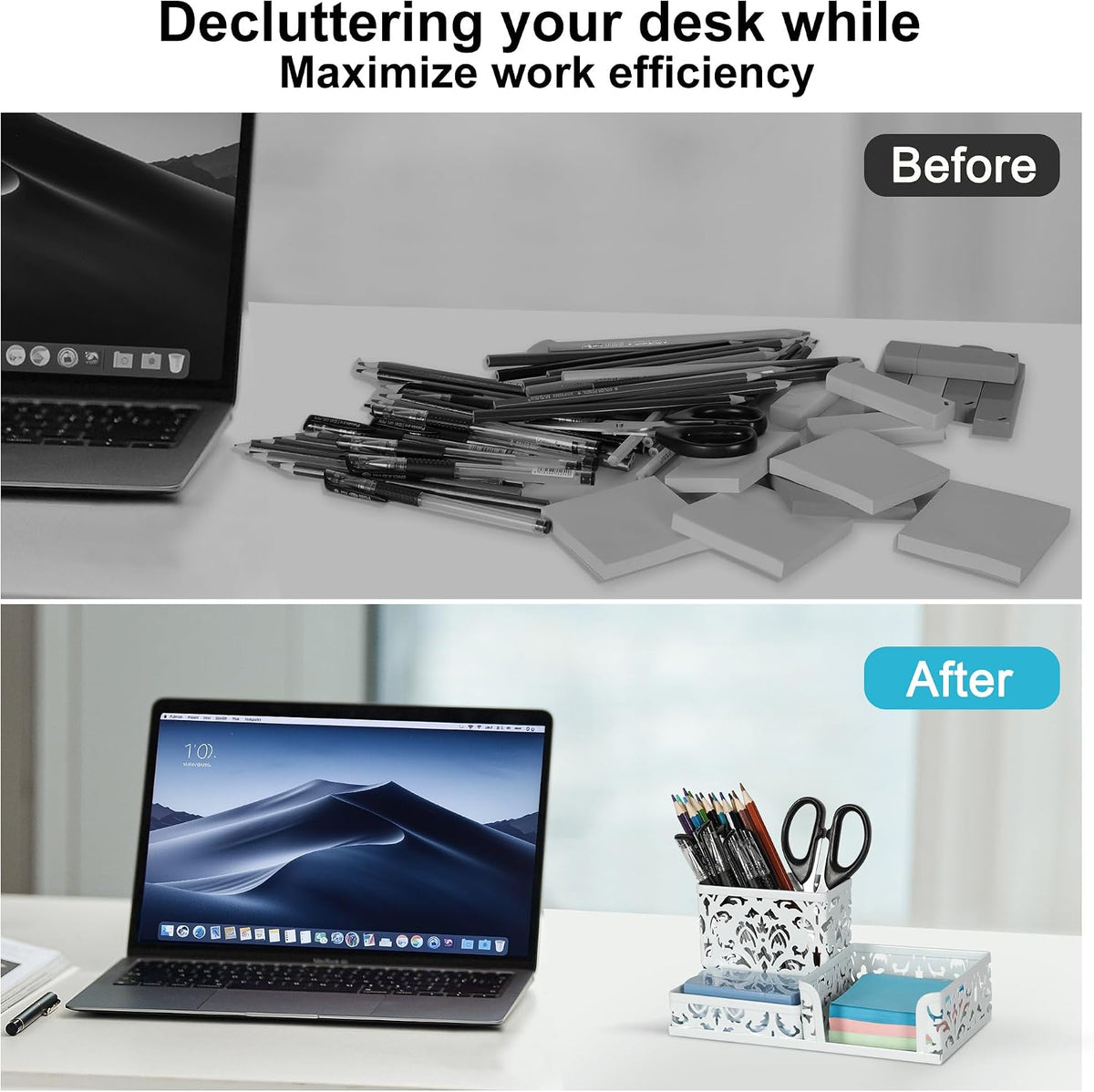 Desk Organizer with 3 Compartment for Pencil Sticky Note Holder and Office Accessories,Black