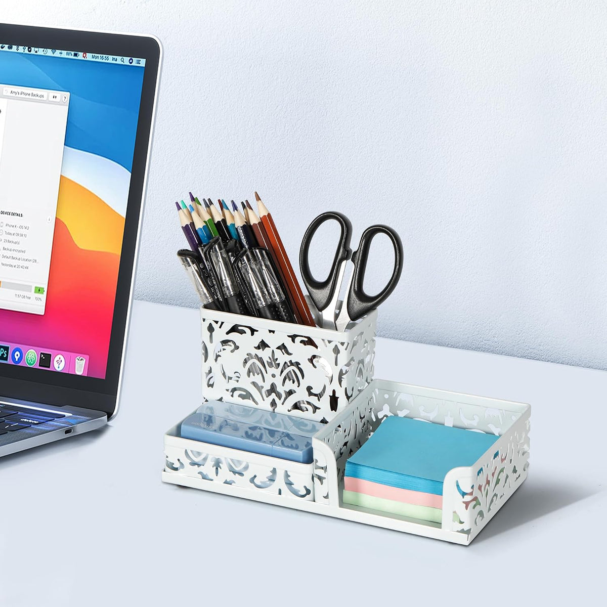 Desk Organizer with 3 Compartment for Pencil Sticky Note Holder and Office Accessories,Black