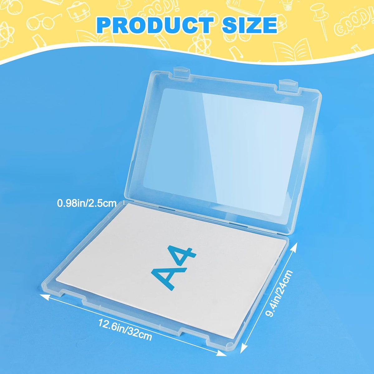 1 Pack A4 File Box Paper Organizers Holder, Transparent Document Paper Project Case, Plastic Paper Storage Container Box File Protector for Magazine, Scrapbook, Office School Supplies