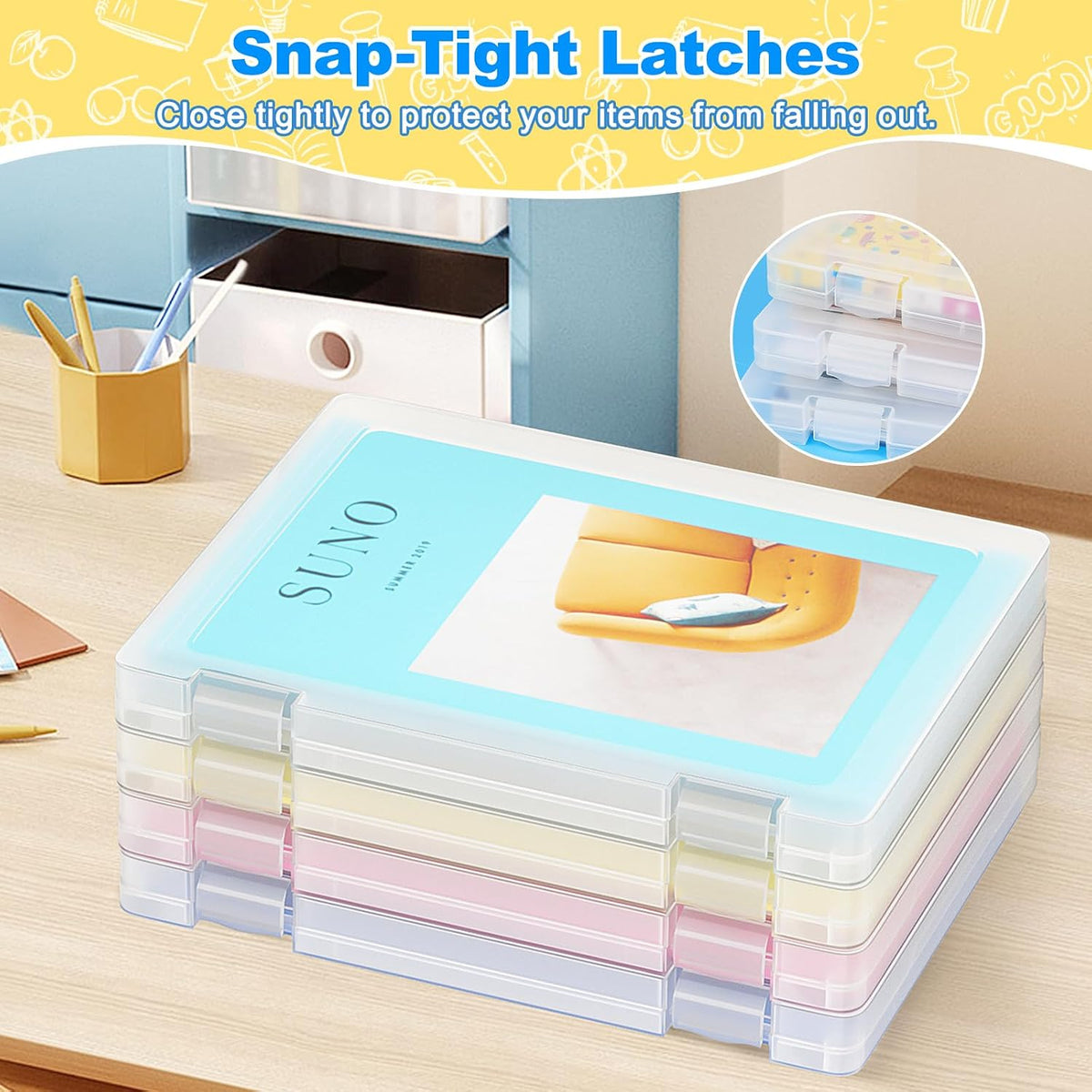 1 Pack A4 File Box Paper Organizers Holder, Transparent Document Paper Project Case, Plastic Paper Storage Container Box File Protector for Magazine, Scrapbook, Office School Supplies