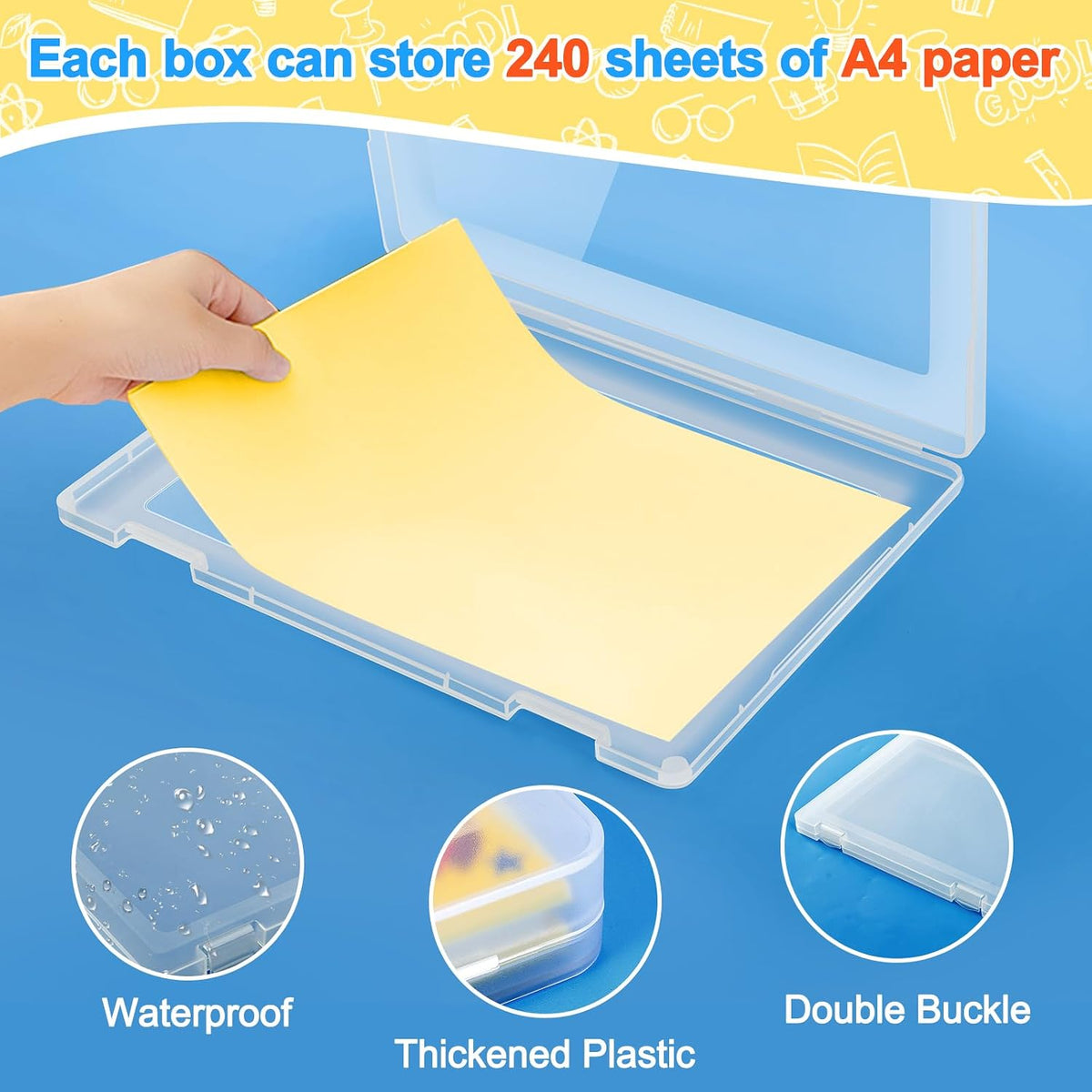 1 Pack A4 File Box Paper Organizers Holder, Transparent Document Paper Project Case, Plastic Paper Storage Container Box File Protector for Magazine, Scrapbook, Office School Supplies