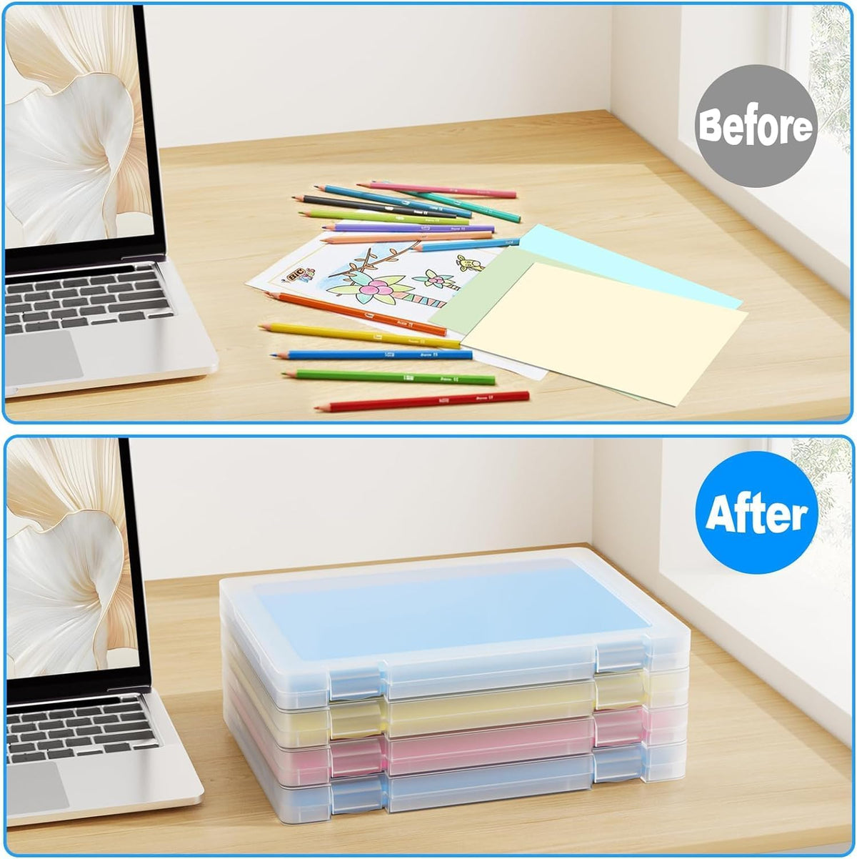 1 Pack A4 File Box Paper Organizers Holder, Transparent Document Paper Project Case, Plastic Paper Storage Container Box File Protector for Magazine, Scrapbook, Office School Supplies