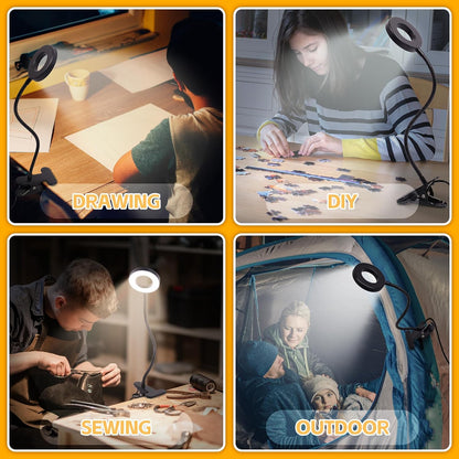 Desk Lamp Clip on Light, 48 LED USB Lamp with 3 Color Modes 10 Brightness Levels, 360° Flexible Gooseneck Eye Protection Bed Night Light for Reading, Makeup, Craft (Black)