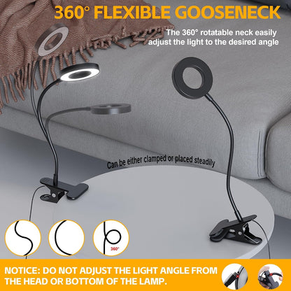 Desk Lamp Clip on Light, 48 LED USB Lamp with 3 Color Modes 10 Brightness Levels, 360° Flexible Gooseneck Eye Protection Bed Night Light for Reading, Makeup, Craft (Black)