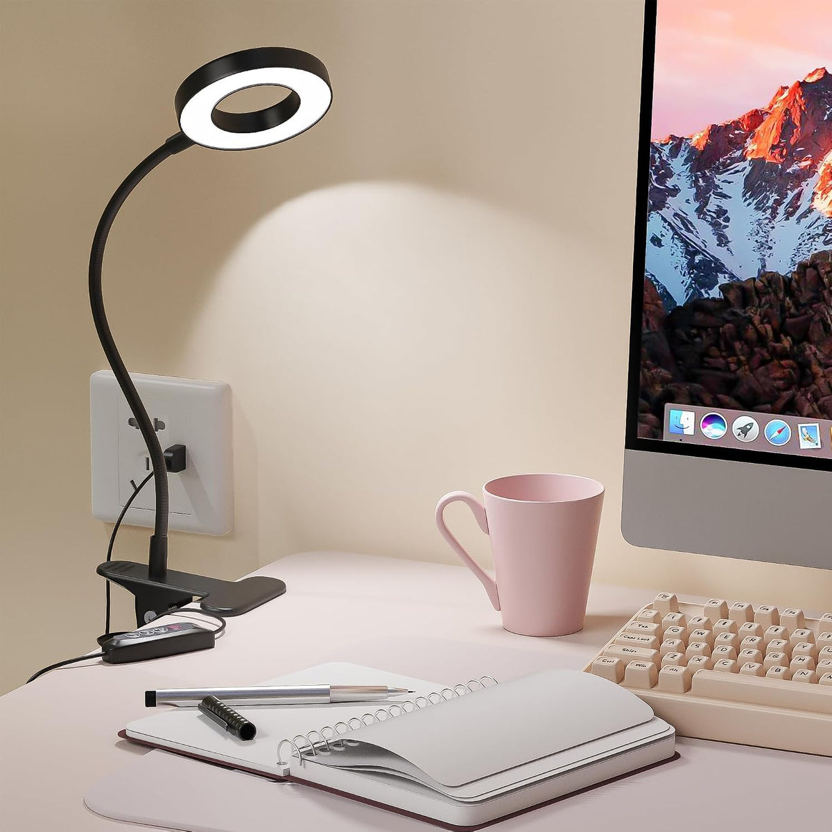 Desk Lamp Clip on Light, 48 LED USB Lamp with 3 Color Modes 10 Brightness Levels, 360° Flexible Gooseneck Eye Protection Bed Night Light for Reading, Makeup, Craft (Black)
