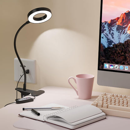 Desk Lamp Clip on Light, 48 LED USB Lamp with 3 Color Modes 10 Brightness Levels, 360° Flexible Gooseneck Eye Protection Bed Night Light for Reading, Makeup, Craft (Black)