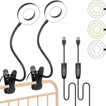 Desk Lamp Clip on Light, 48 LED USB Lamp with 3 Color Modes 10 Brightness Levels, 360° Flexible Gooseneck Eye Protection Bed Night Light for Reading, Makeup, Craft (Black)