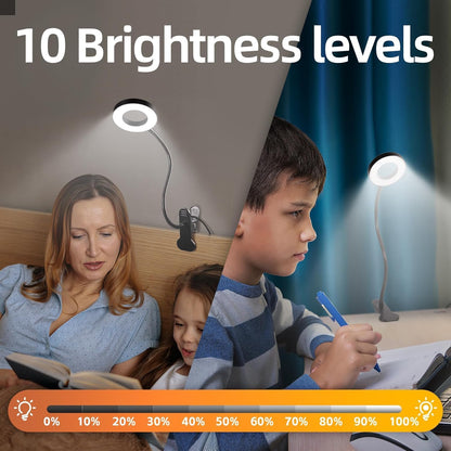 Desk Lamp Clip on Light, 48 LED USB Lamp with 3 Color Modes 10 Brightness Levels, 360° Flexible Gooseneck Eye Protection Bed Night Light for Reading, Makeup, Craft (Black)