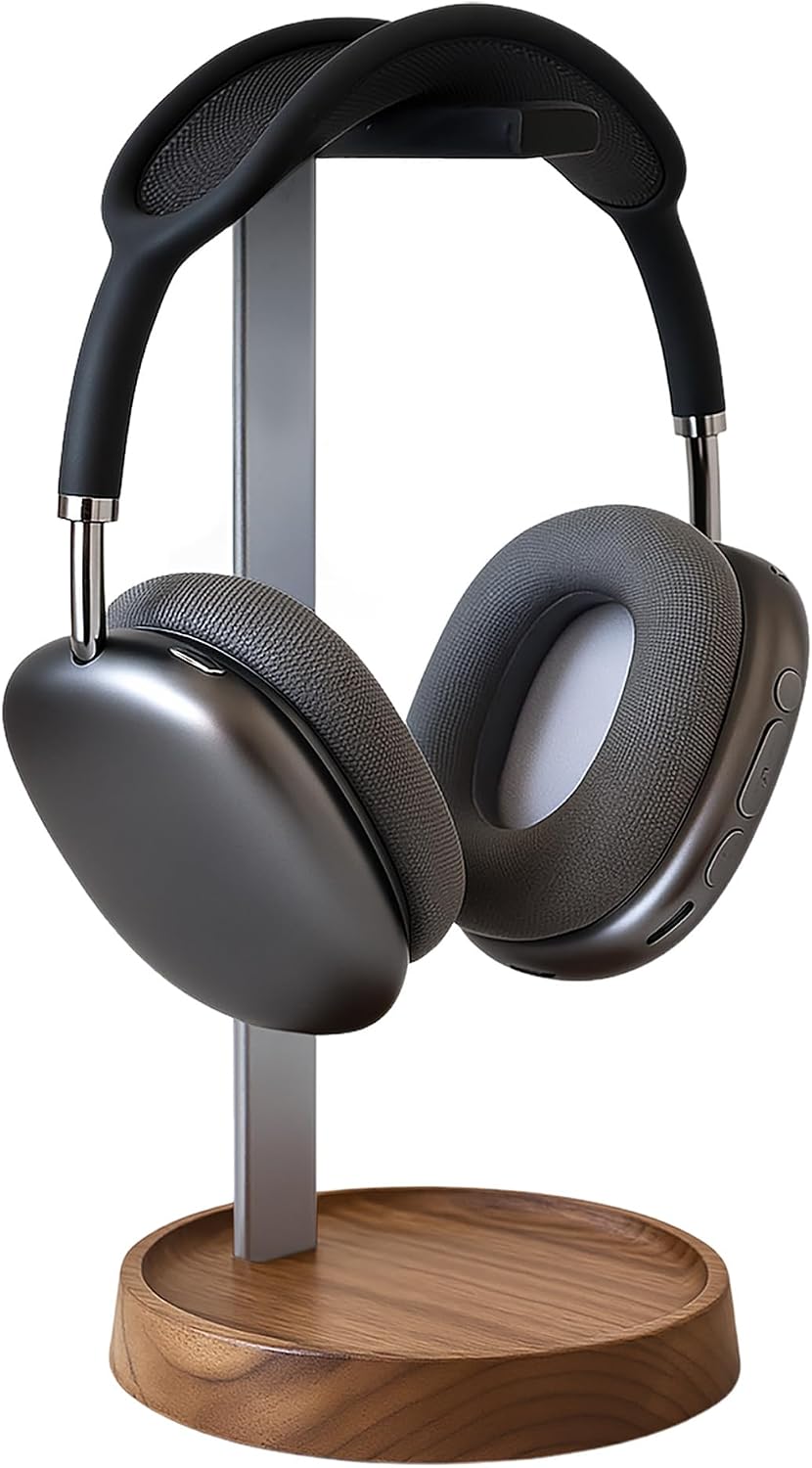 Walnut Desktop Headphone Stand with Storage Base
