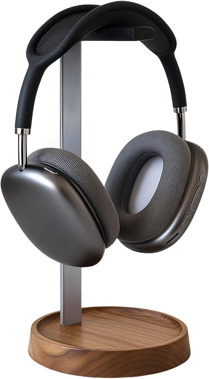 Walnut Desktop Headphone Stand with Storage Base