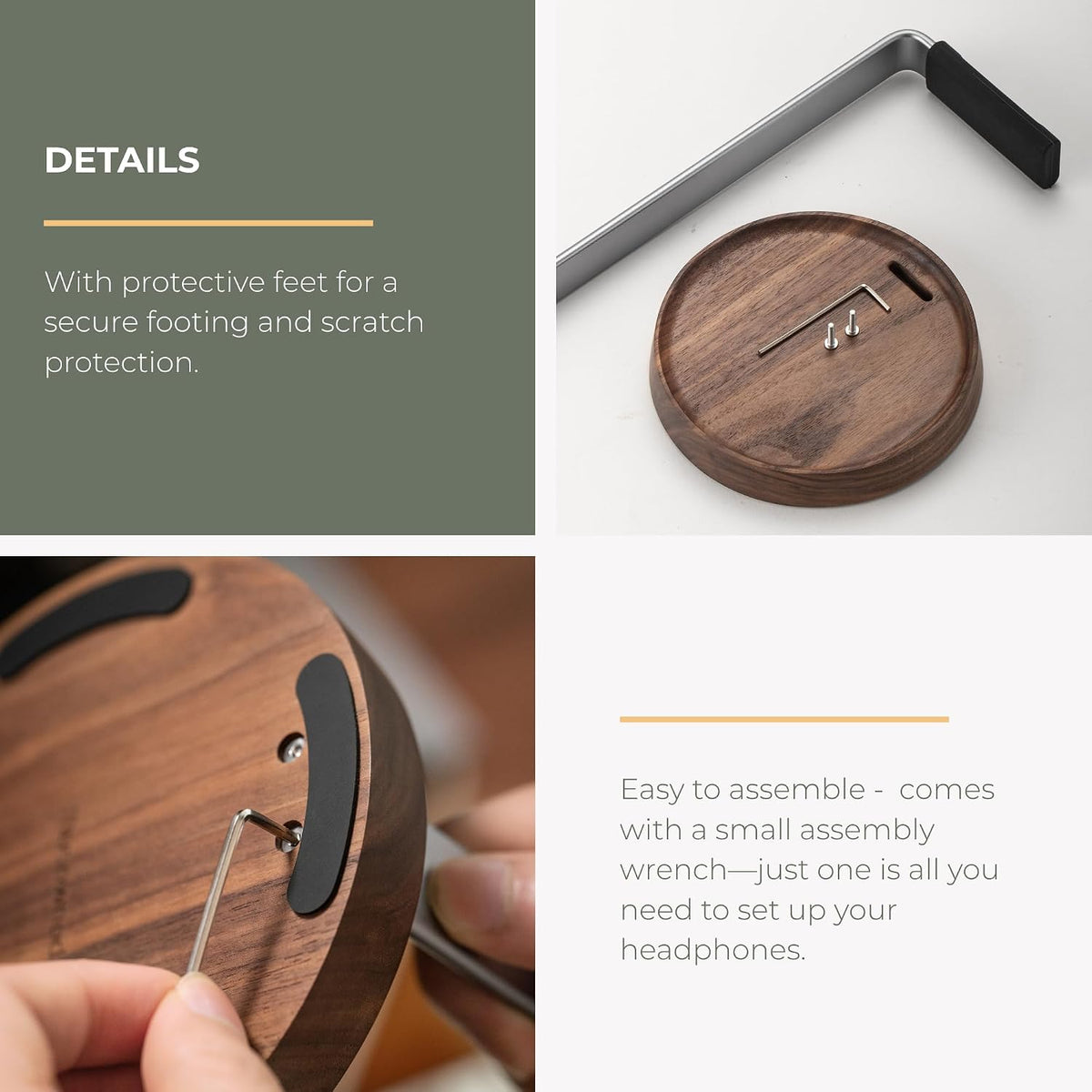 Walnut Desktop Headphone Stand with Storage Base