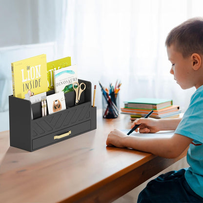 Bamboo Mail Organizer Countertop Pen Holder Wooden Desktop Storage Drawers