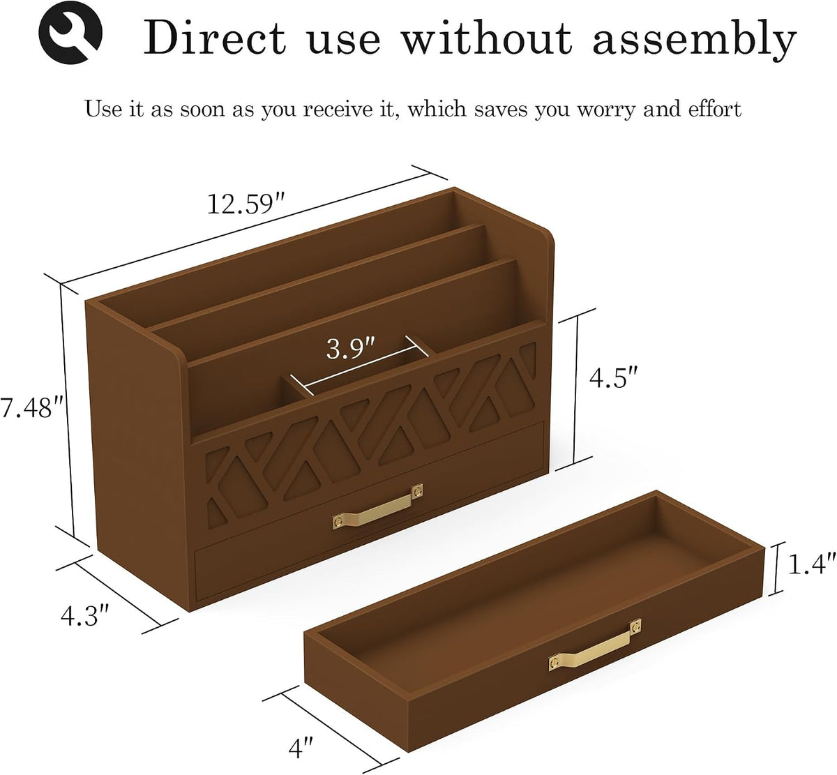 Bamboo Mail Organizer Countertop Pen Holder Wooden Desktop Storage Drawers