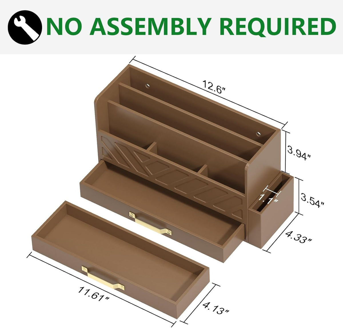Bamboo Mail Organizer Countertop Pen Holder Wooden Desktop Storage Drawers